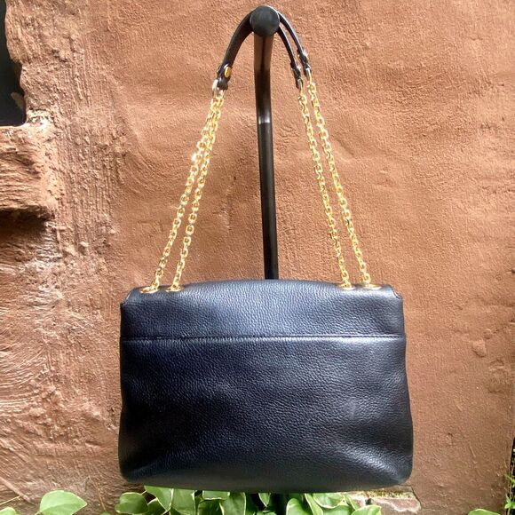 MCM Black Pebbled Leather Logo Charm Studded Convertible Chain Strap Flap Bag - Picture 11 of 16